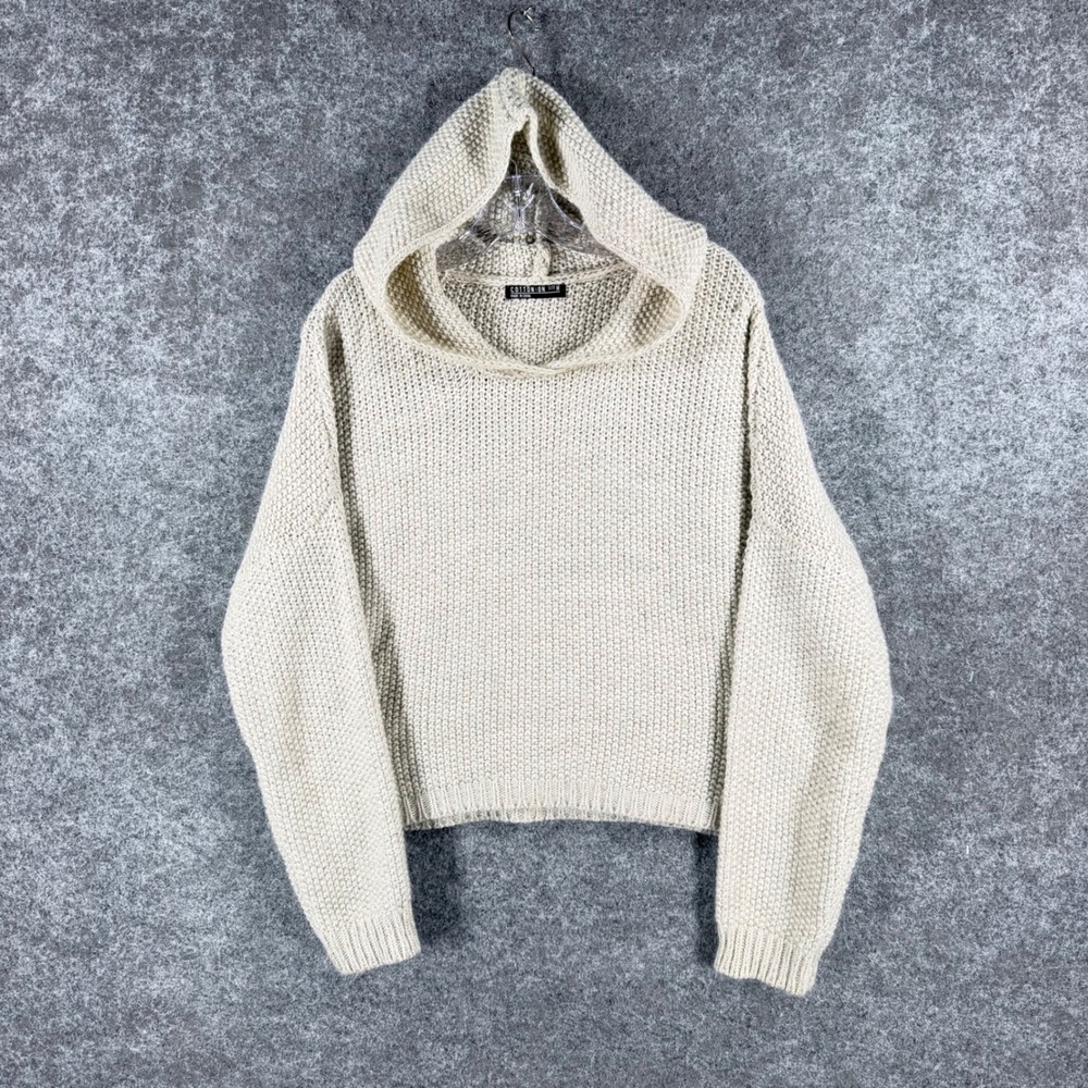 Cotton On Women's M Cream Chunky Knit Hooded Cropped Pullover Sweater